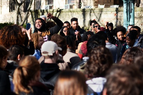 Students rally at a Black Lives Matter protest outside Wilder Hall on November 20. The demonstration addressed racism on college campuses across the country, and was held several weeks in advance of the release of the 14-page document.