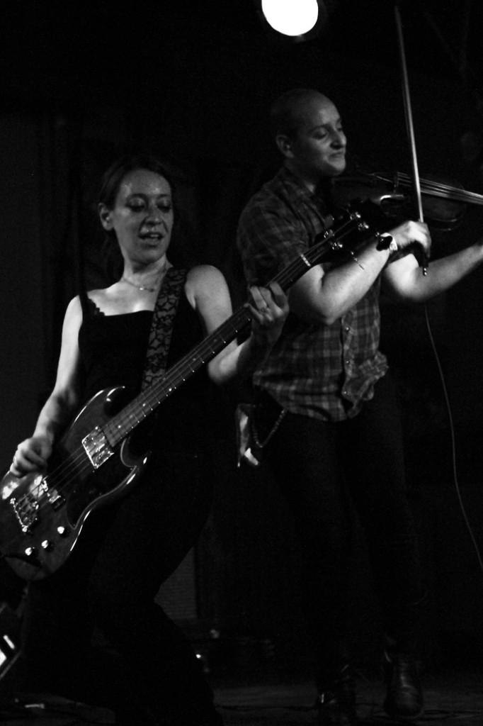 Shondes singer and bassist Louisa Solomon and violinist Elijah Oberman lock rhythms during their set at the ’Sco on Tuesday. The band’s eclectic mix of Jewish folk and punk rock ignited the space with a fervent energy that had the adoring crowd on their feet and dancing.