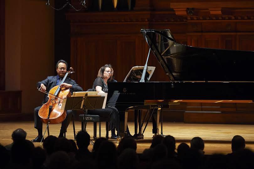 Yo-Yo Ma hits a high note as Kathryn Stott accompanies him. Ma and Stott’s sold-out concert in Finney Chapel drew so many fans that overflow seating for a video live stream had to be made available in Warner Concert Hall — unprecedented for a classical concert at Oberlin.