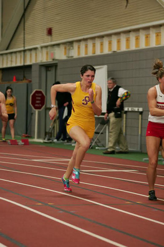 Junior sprinter and jumper Margaret Miller competes at the Crimson & Gold Invitational in the Heisman Club Field House. Miller ran the final leg of the 4x400-meter relay at the All-Ohio meet last weekend. 