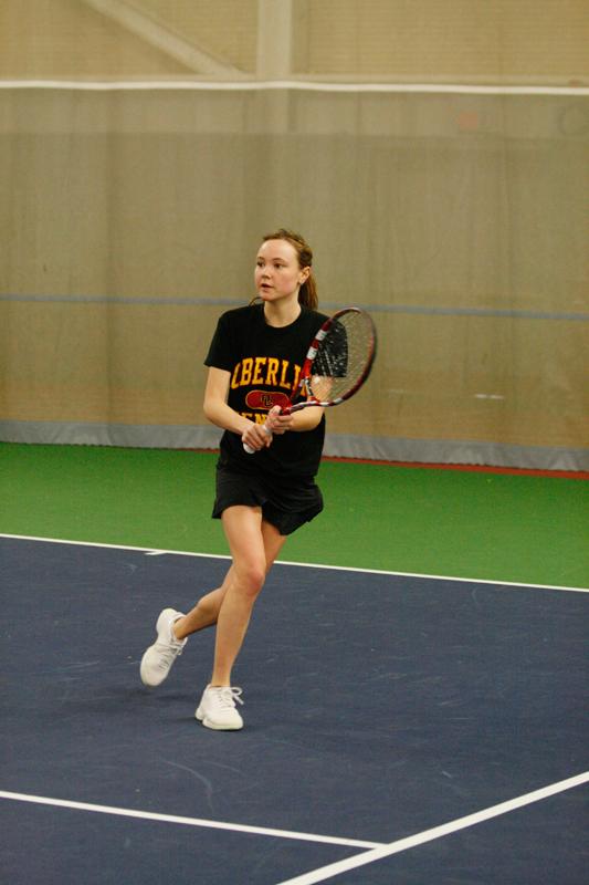 Junior Grace Porter eyes the ball inside the Heisman Club Field House. The womens tennis team is off to a 1–2 start this season. 