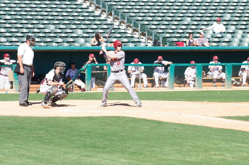 Junior Jeff Schweighoffer steps up to the plate during a game at Veterans Memorial Stadium. Schweighoffer batted
a lofty .676 during the Yeomen’s games in Arizona over spring break.