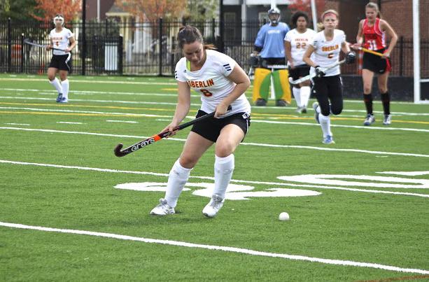 Junior Sophie Weinstein eyes the ball in a game against the Wittenberg Tigers last Sunday. The Yeowomen fell 4–0 in the match, moving their record to 0–3.