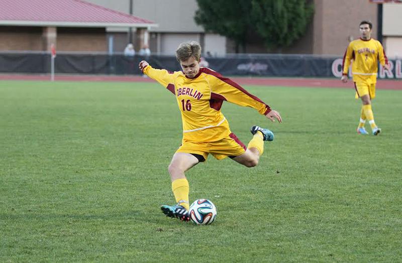 First-year Matthew Bach-Lombardo rears back to kick the ball at a home game this season. The Yeomen are heading into a
stretch of seven consecutive conference games with a record of 4–5–1.