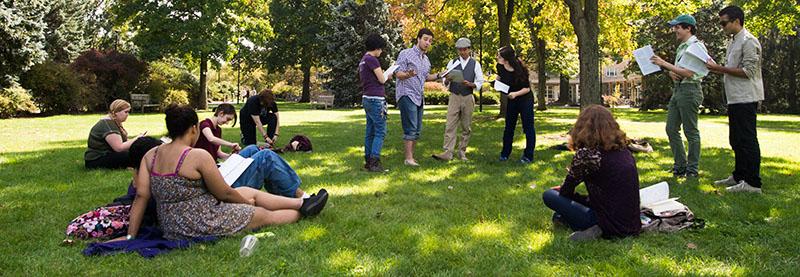 A group of actors congregate in a round robin for an informal, spontaneous performance of Shakespeare’s A Midsummer Night’s Dream. College sophomores Jay Shapiro and Chris Puglisi organized the experimental outdoor reading that took place Saturday.