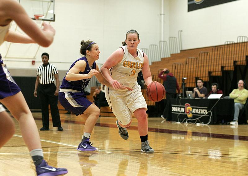 Senior forward Christina Marquette drives toward the hoop during a home game against
the Kenyon College Ladies on Jan. 28. Marquette has been a large part of the Yeowomen’s
success this season, leading the team in points, rebounds, assists and steals.