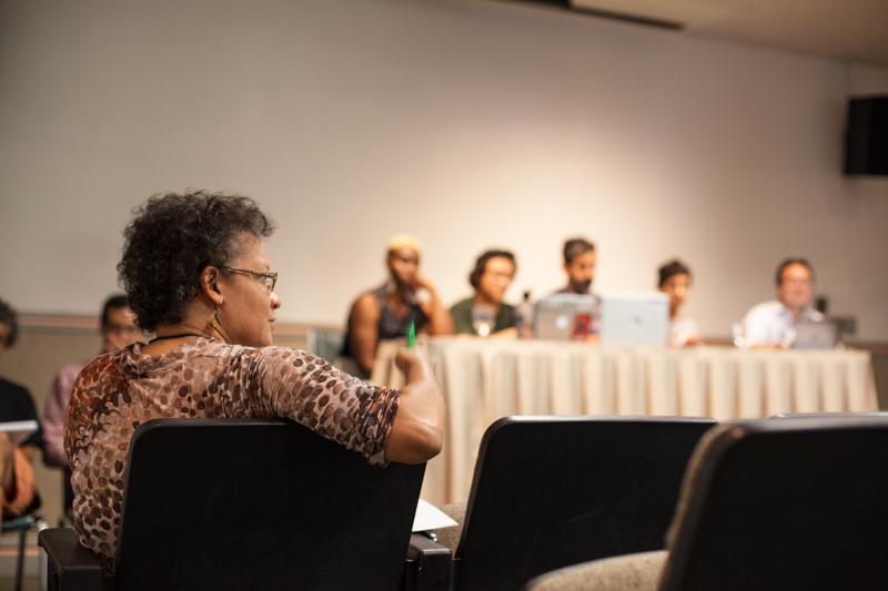 Associate Dean of Students and Dean of the Class of 2016 Kimberly Jackson Davidson, a member of the search committee for a new director of the Multicultural Resource Center, watches fellow committee members address student concerns at a listening session on Tuesday.