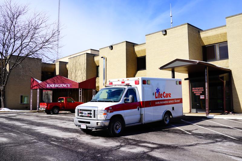 A Life Care ambulance vehicle parked outside of the emergency entrance to Mercy Allen Hospital. Local Senators Rob Portman and Sherrod Brown recently passed legislation that could change the hospital’s heroin policies.