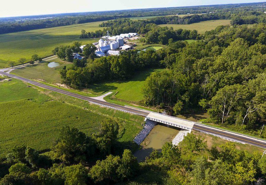 An aerial view taken by drone of the Dechant-Notley Farms overlooking the Black River. Between 600 and 800 gallons of fuel poured into the
river from the farm on Aug. 28.