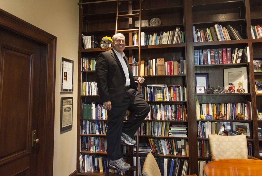 President Marvin Krislov poses in his office in the Cox Administration Building. In an email Tuesday morning, Krislov announced he will conclude his tenure at Oberlin on June 30, 2017.