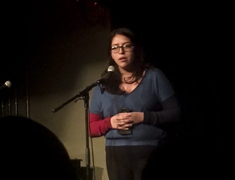 College junior and Obies for Undocumented Inclusion co-chair Zurisaday Gutierrez-Avila speaks at the Immigrant Narratives Open Mic at the Cat in the Cream last Friday.