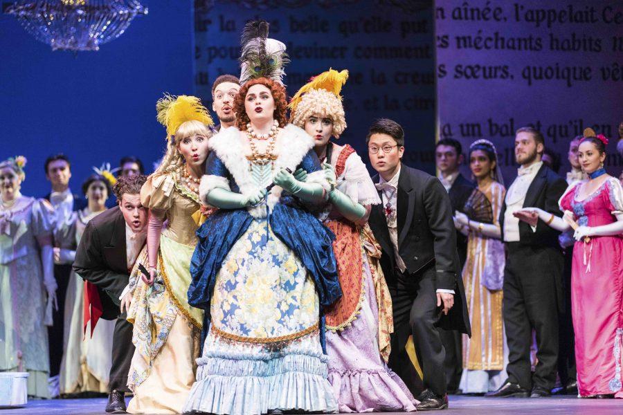 The cast of Oberlin Opera Theater’s production of Cendrillon, which opened in Hall Auditorium Wednesday and runs through Sunday.