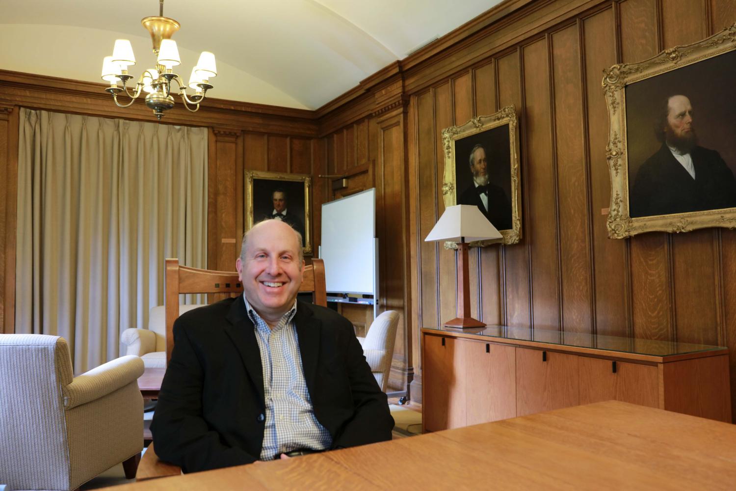 President Marvin Krislov sits in the Cass Gilbert conference room. Krislov departs at the end of this semester after a decade at Oberlin to become president of Pace University this fall.