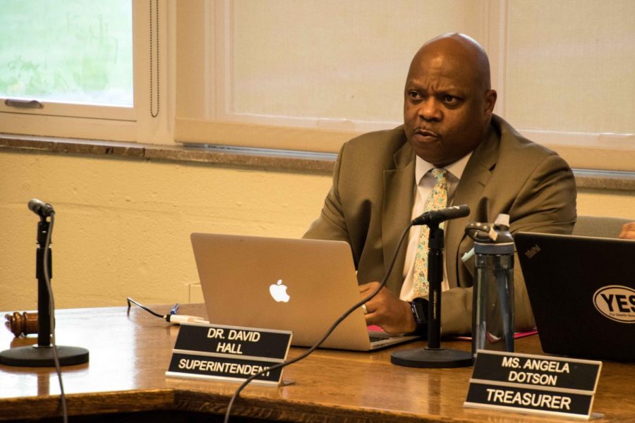Oberlin Superintendent David Hall at the most recent Board of Education meeting.
There are currently six people running for three open positions on the Board of
Education.