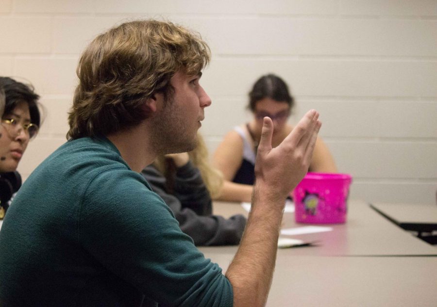 College first-year Ben Diener talks at the Student-Trustee forum on Oct. 12. The Board of Trustees recently rejected the Student Trustee Task Force’s proposal to add a student trustee to the board.