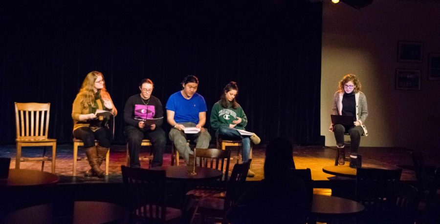 Students present scenes from original student plays written during Winter Term at the Cat in the Cream Sunday night.