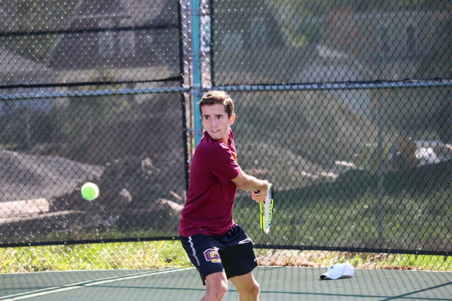 Senior+Michael+Drougas+celebrated+his+illustrious+collegiate+career+at+Senior+Day+last+Saturday+with+an+8%E2%80%931+victory+against+Ohio+Wesleyan+University.+Drougas+and+fellow+senior+Manickam+Manickam+sealed+an+8%E2%80%935+victory+at+No.+2+doubles.