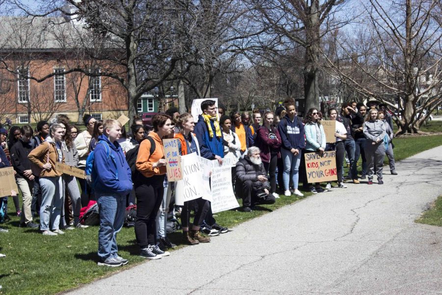 Oberlin High School and College students protested gun violence by walking out of school last Friday.