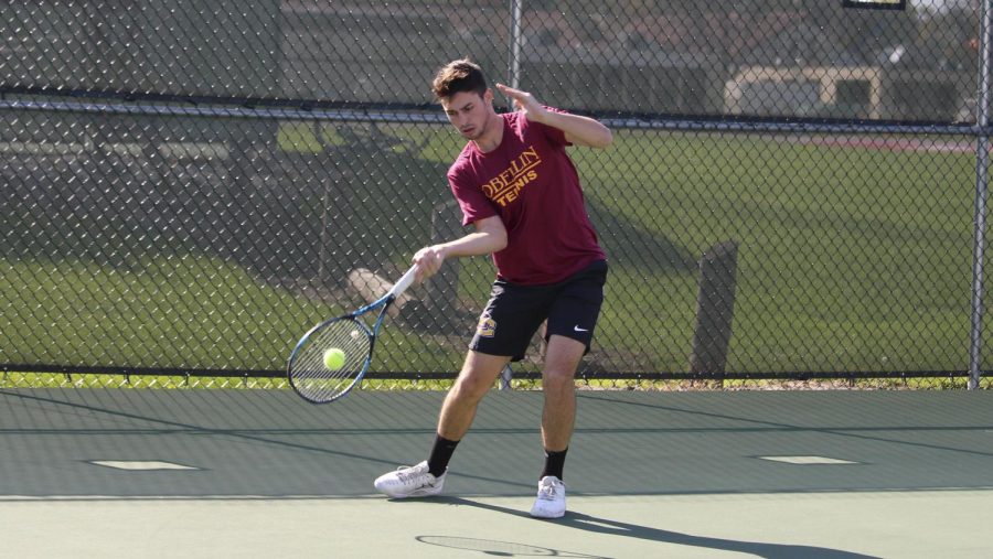 Sophomore Stephen Gruppuso had one of his best performances of the spring in the Yeomen’s battle with the Ohio Wesleyan University Battling Bishops Sunday. Gruppuso and fellow sophomore Camron Cohen earned an 8–4 victory at No. 1 in doubles play.