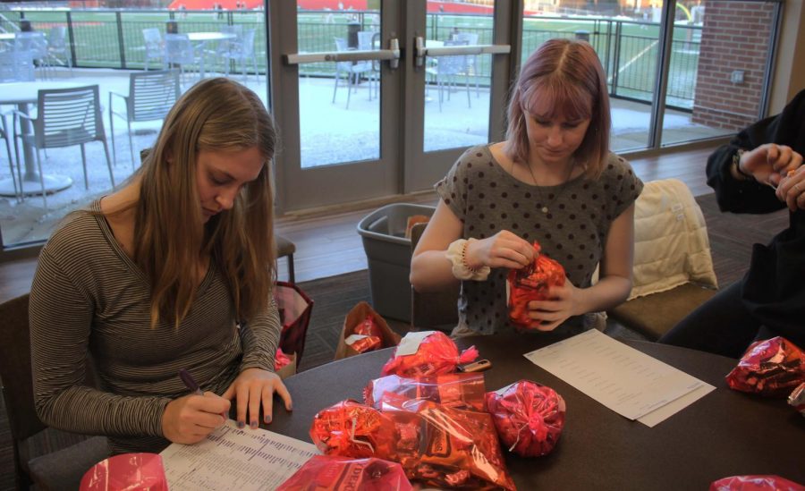 The+Oberlin+women%E2%80%99s+volleyball+team+held+a+fundraiser+Thursday%2C+making+individualized+%2425+candy+bags+for+Valentine%E2%80%99s+Day+and+allowing+Oberlin+students+to+surprise+their+loved+ones+with+a+hand-delivered+holiday+treat.+The+idea+was+inspired+by+the+Oberlin+women%E2%80%99s+softball+team%2C+which+has+been+making+and+delivering+Halloween+gift+bags+as+a+fundraiser+for+the+past+three+years.+The+volleyball+team%E2%80%99s+gift+bag+featured+an+assortment+of+sweets%2C+including+Skittles+and+chocolate.+Throughout+the+day%2C+members+of+the+team+ran+across+campus%2C+knocking+on+dorm+room+doors+to+bestow+the+Valentines+on+their+excited+recipients.