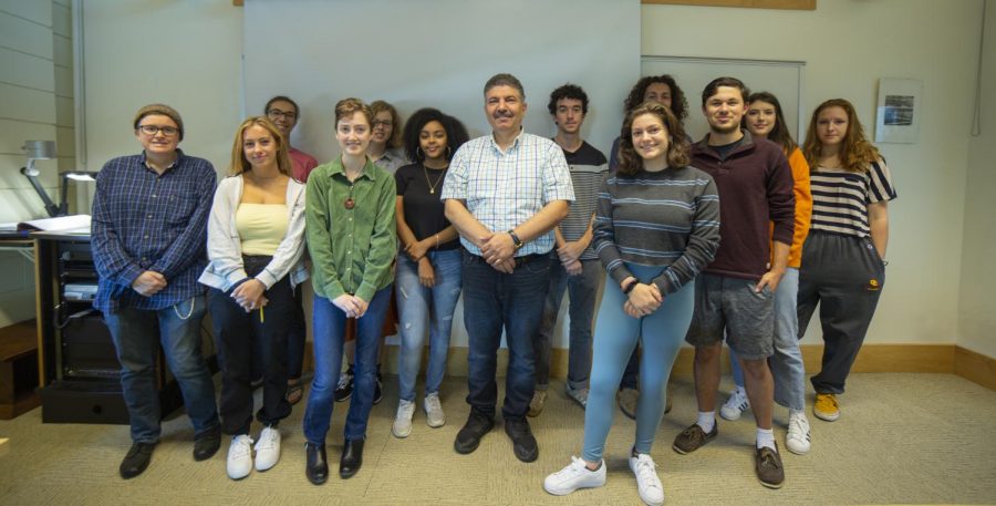 Students in the Arabic 101 course taught by Visiting Assistant Professor of Arabic Mahmoud Meslat. Following a faculty petition this spring, the College Faculty Council approved introductory Arabic courses for both the fall and spring semesters.