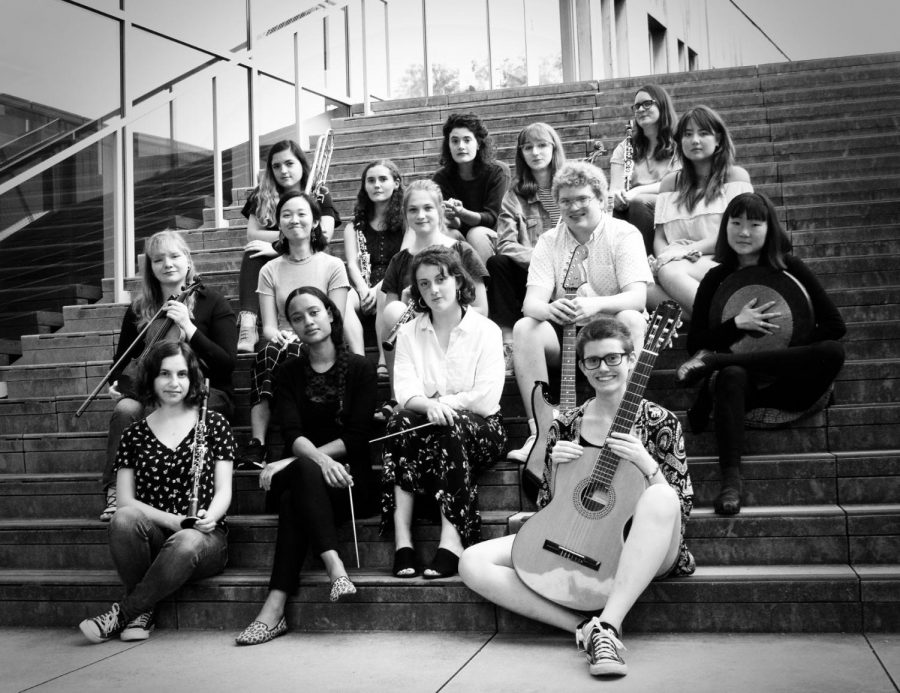 Students+in+the+Phlox+Ensemble+sit+with+their+instruments.