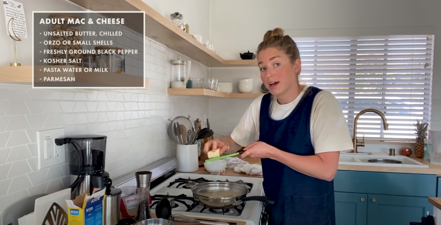 Molly+Baz+cooking+from+home+in+Bon+App%C3%A9tit%E2%80%99s+recent+video%2C+%E2%80%9CPro+Chefs+Make+13+Kinds+of+Pantry+Pasta+%7C+Test+Kitchen+Talks+%40+Home.%E2%80%9D