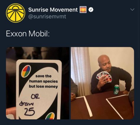 A meme posted on the Sunrise Movement’s official Twitter page. Social media has become
an important venue for environmental activism.