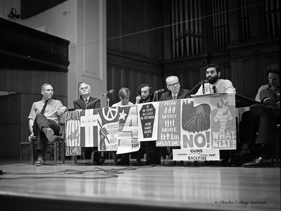 Students and Faculty hold a symposium in Finney Chapel titled  Oberlin Reacts to Kent and Cambodia on May 27, 1970. This year marks the 50th anniversary of the events at Kent State University. 
