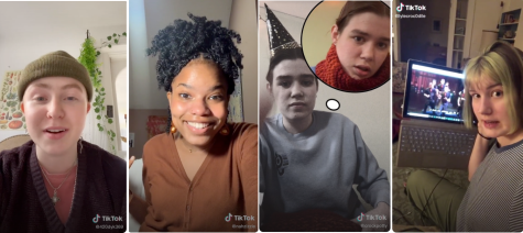 (Left to right) Palmer Lessenberry, Nasirah Fair, Jane Wickline, and Lila Templin are among the Oberlin students who have found notoriety on the popular video-sharing app TikTok. 