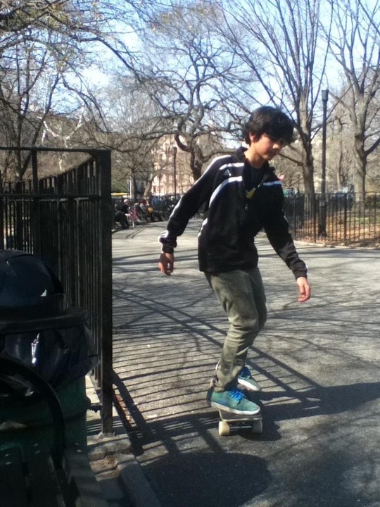 Young Kush Bulmer skateboarding. 
