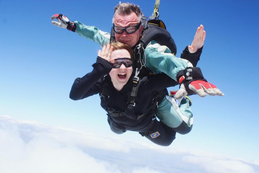 College third-year and YeoFit instructor Andreea Procopan skydives.