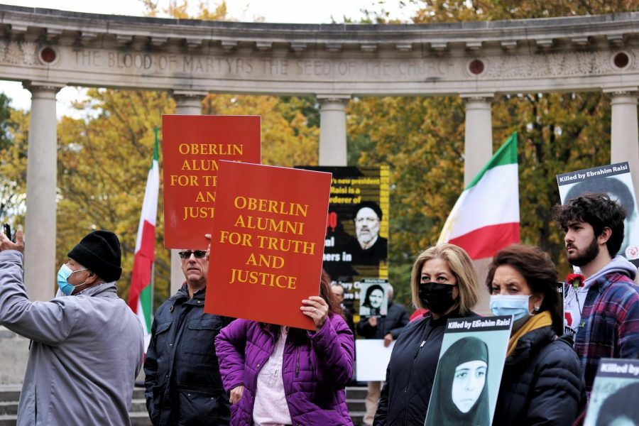 Protesters gathered by the Memorial Arch in Tappan Square on Tuesday to protest against Professor of Religion
Mohammad Jafar Mahallati for alleged complicity in 1988 mass killings of political and religious prisoners in Iran.