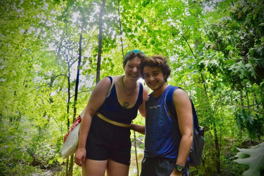 Third-years Chase Sortor and Post pose while on a hike together.