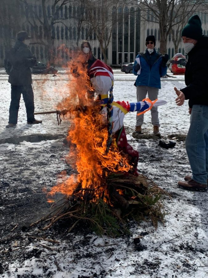 The Russian departments gathering for Maslenitsa was punctuated with the ritualistic burning of the chuchela effigy in Tappan Square.