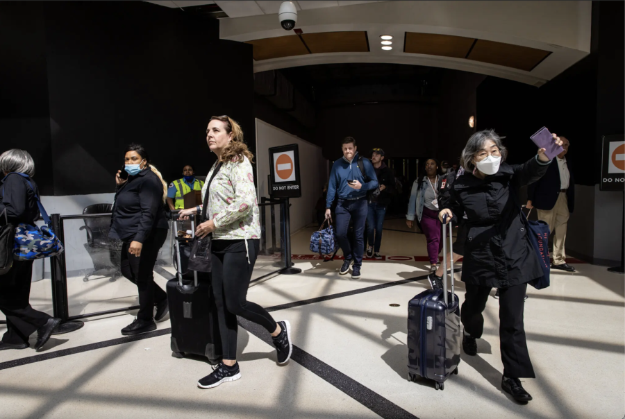 Some travellers chose to remove their masks in Atlanta’s Hartsfield-Jackson International Airport after the public transport mask mandate was lifted.