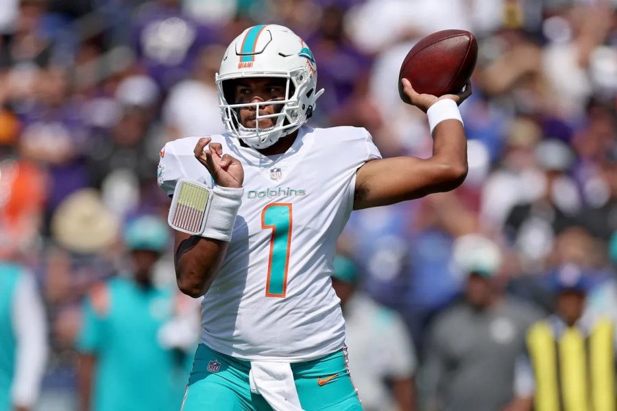 Tua Tagovailoa plays for the Miami Dolphins.