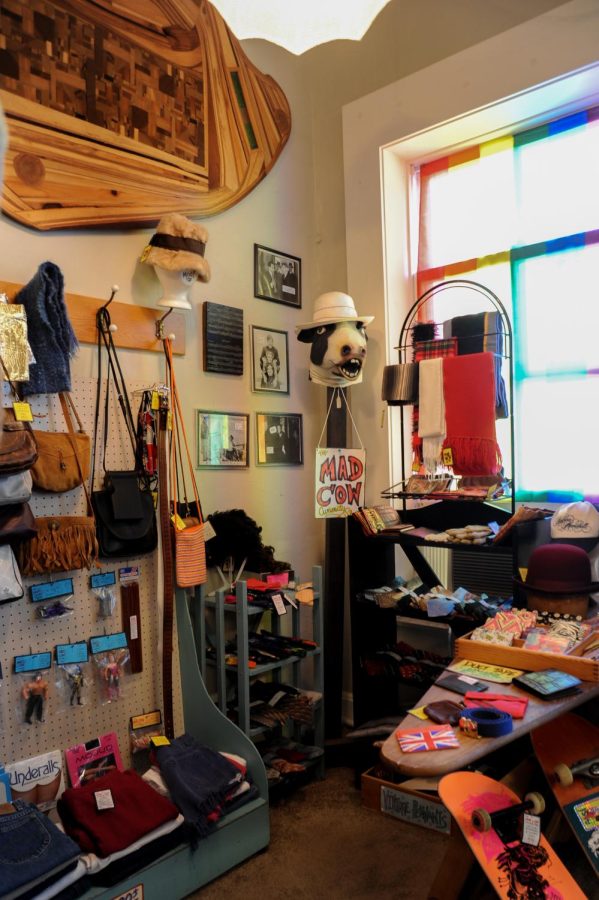 A corner of Mad Cow displays handbags and duct-tape wallets.