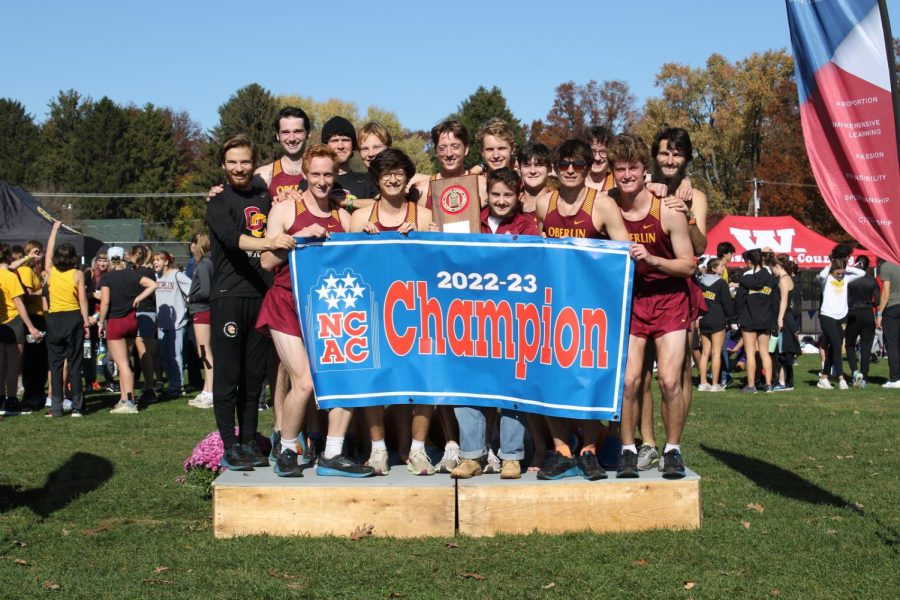 The men’s cross country team poses at the NCAC Championships.