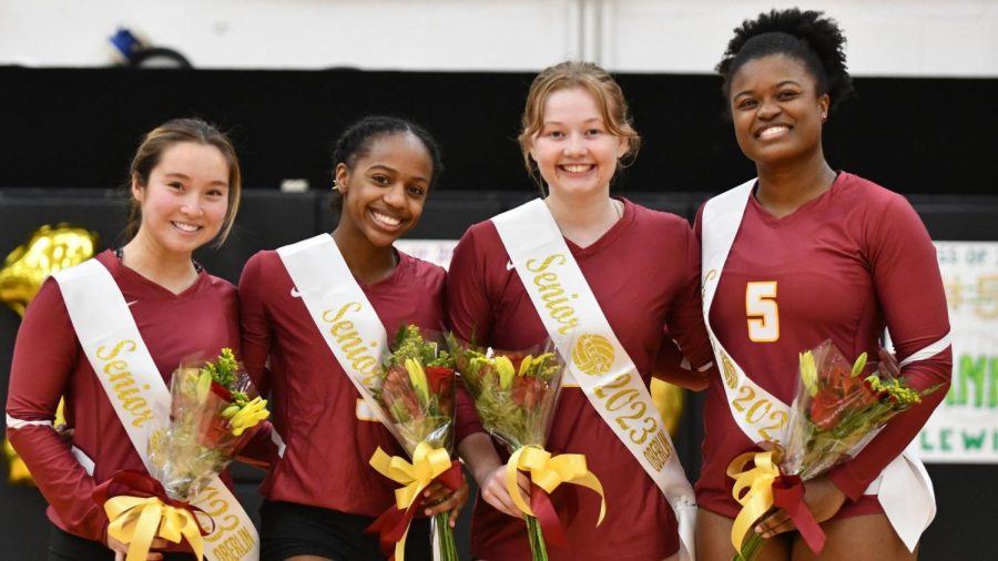 Volleyball seniors Zoe Kuzbari, Lindsey Felton, Lucy Myers, and Iyanna Lewis were celebrated before their game. 