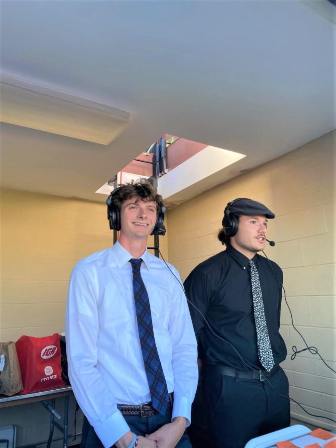 Jack Povilaitis and Max Anastasio commentate from the press box.