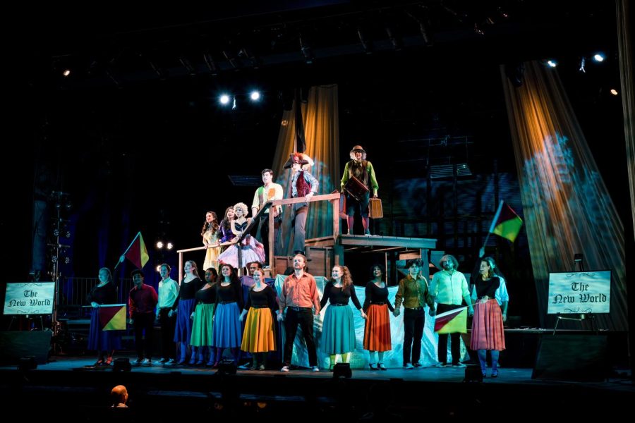 The cast of Candide travels the world in Hall Auditorium.  