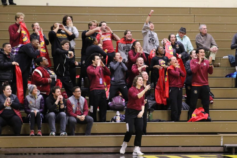 Track and field cheers on basketball during the semifinal round against Wittenberg University.