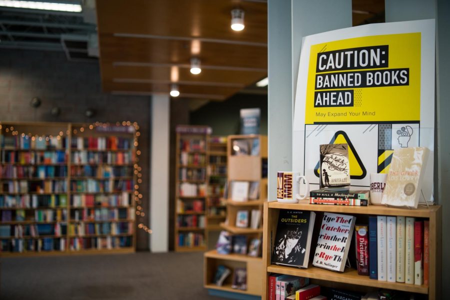 The Oberlin Bookstore displays popular banned books. 