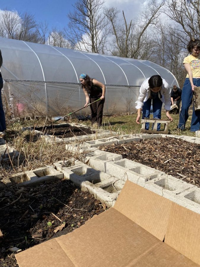 Students work at the Johnson House garden.