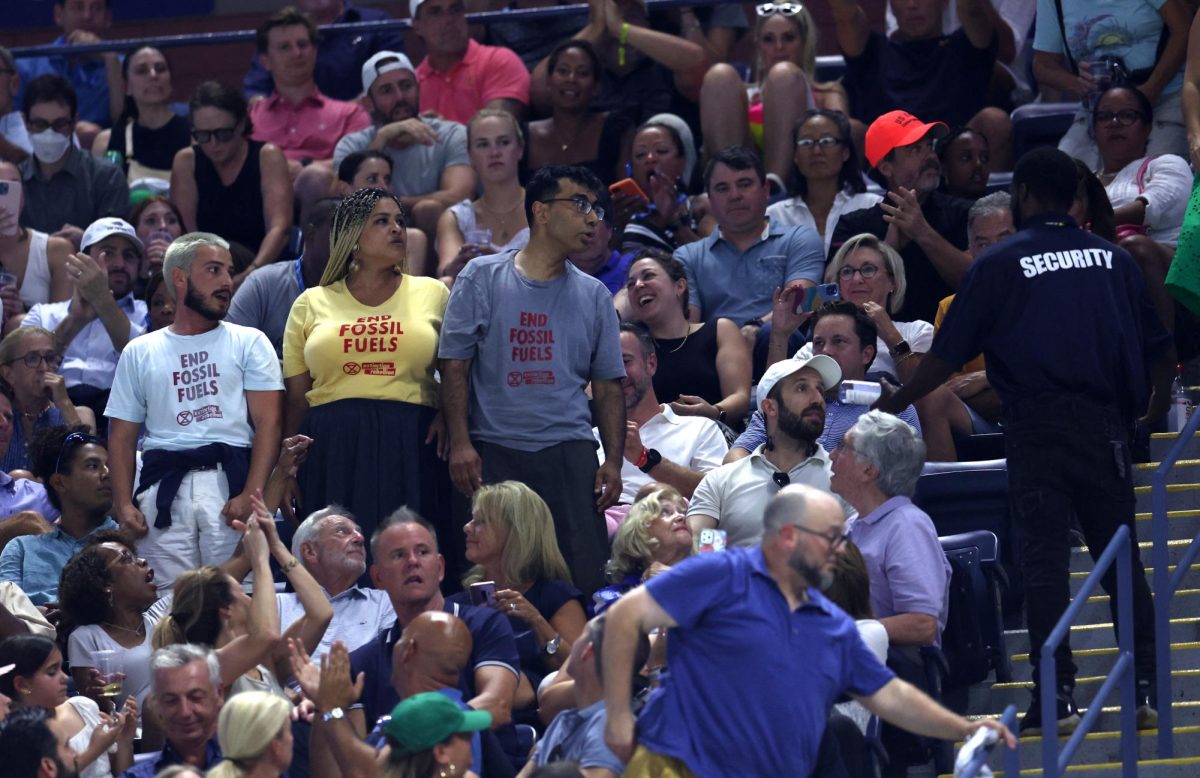 Protesters chant during a U.S. Open semifinal. 