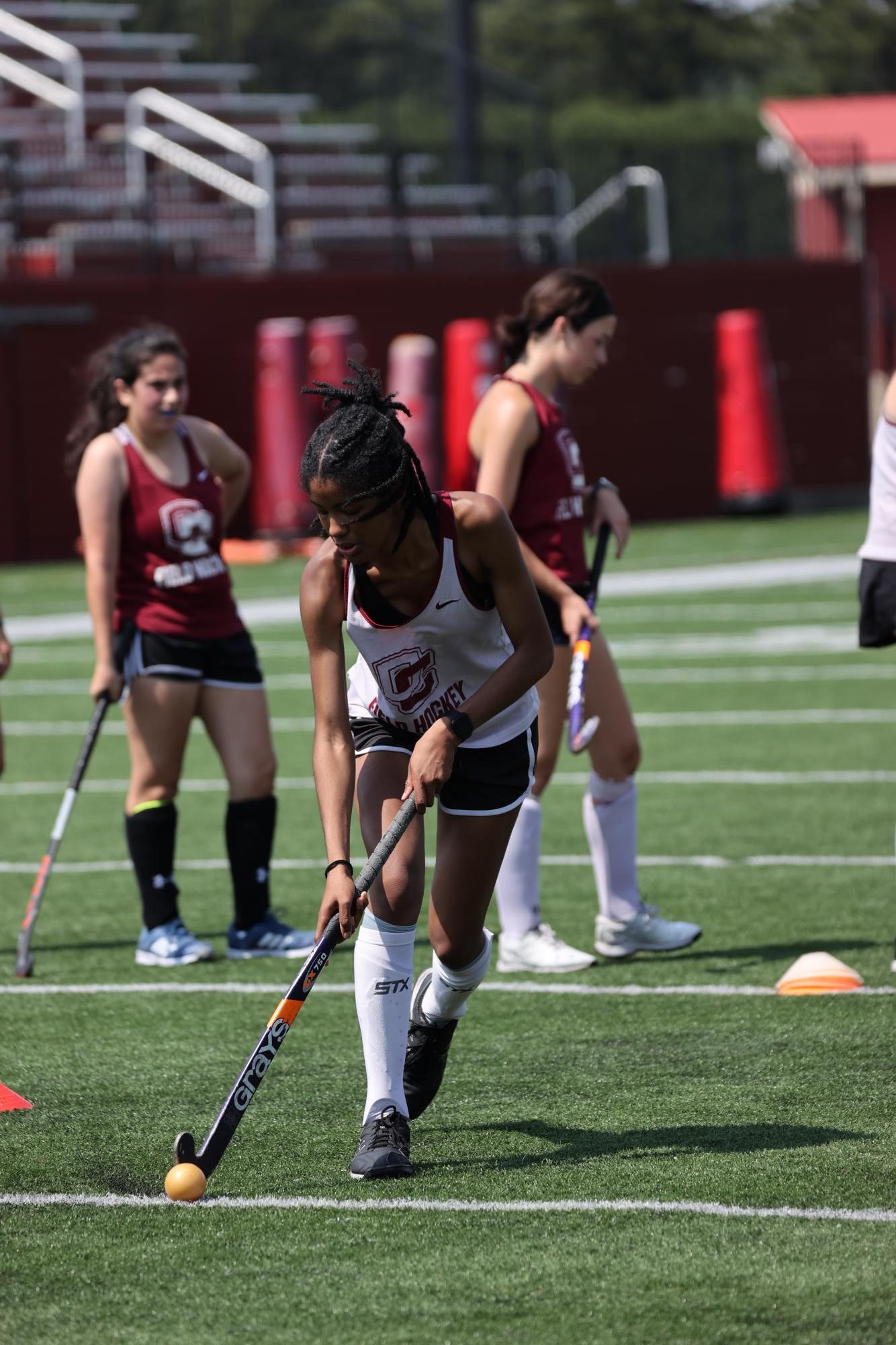 Field hockey practice at the start of the semester.