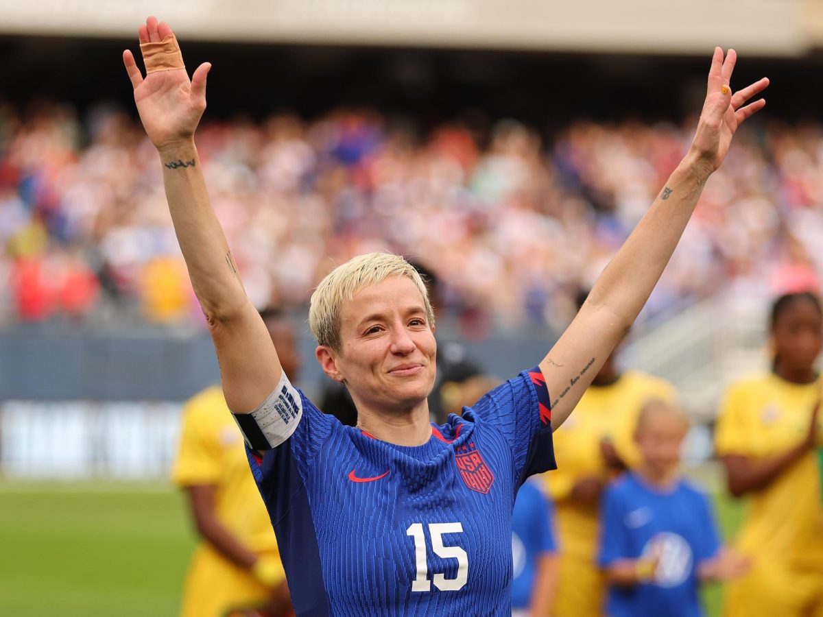 Megan Rapinoe waves at her final game playing on the U.S. national team.  