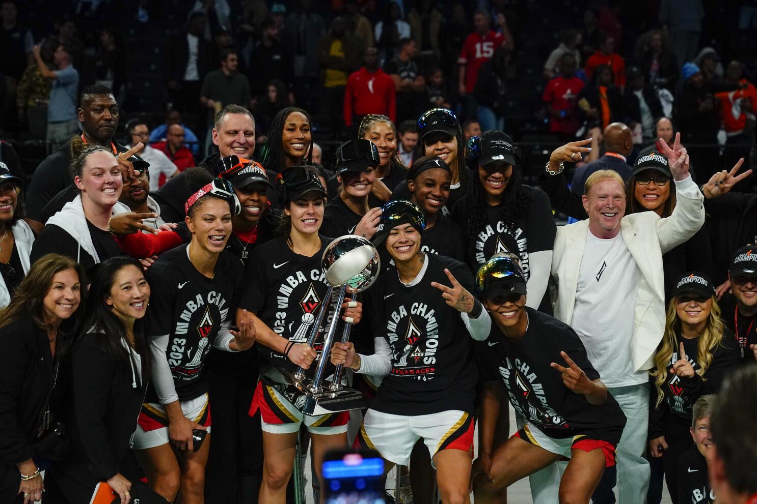 The Las Vegas Aces celebrate their championship victory.