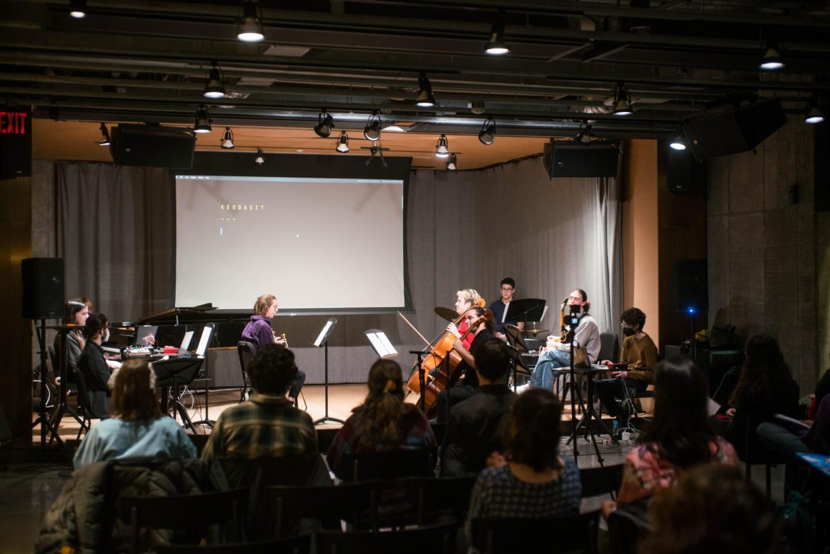 The Oberlin Creative Music Lab performs in the Birenbaum. 
